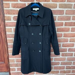 Black double breasted wool blend pea coat size 14. Laundry by design